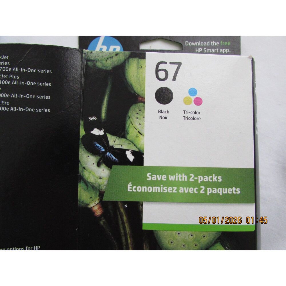 HP prnter ink 67 black and color 2 pack new